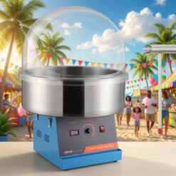 Máquina elétrica de algodão-doce, máquina de algodão-doce de 1000 W, máquina comercial de algodão-doce com tampa, tigela de aço inoxidável e colher de açúcar, perfeita para aniversários infantis em casa, festas em família (azul)