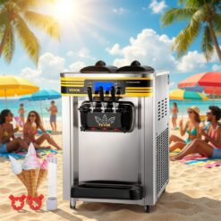 Máquina de Sorvete Comercial, Rendimento de 22-30L/H, Máquina de Sorvete Expresso de Bancada com 2 Reservatórios de 6L, Cilindro de 2L, Painel LCD, Alarme de Falta de Sorvete, Máquina de Iogurte Congelado para Restaurantes e Lanchonete, Prata