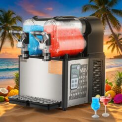 Máquina de granizado comercial, máquina de bebidas congeladas com tanque duplo 3Lx2, máquina de bebidas congeladas de aço inoxidável para smoothies de margarita com 24 xícaras, máquina de granizado para festas em casa, restaurantes, cafés e bares