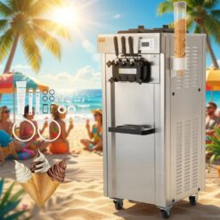 Máquina de sorvete comercial, rendimento de 21-31 l/h, máquina de sorvete cremoso independente de 1670 W e 3 sabores, 2 funis de aço inoxidável de 4,3 l, painel de LED, limpeza automática e refrigeração noturna, para bares e restaurantes