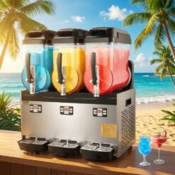 Máquina de granizado comercial VEVOR, máquina de bebidas congeladas com tanque triplo de 12L x 3, máquina de bebidas congeladas de smoothie de margarita de aço inoxidável com 144 xícaras, máquina de granizado para festas em casa, restaurantes, cafés e bares