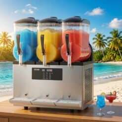 Máquina de granizado comercial VEVOR, máquina de bebidas congeladas com tanque triplo de 12L x 3, máquina de bebidas congeladas de smoothie de margarita de aço inoxidável com 144 xícaras, máquina de granizado para festas em casa, restaurantes, cafés e bares